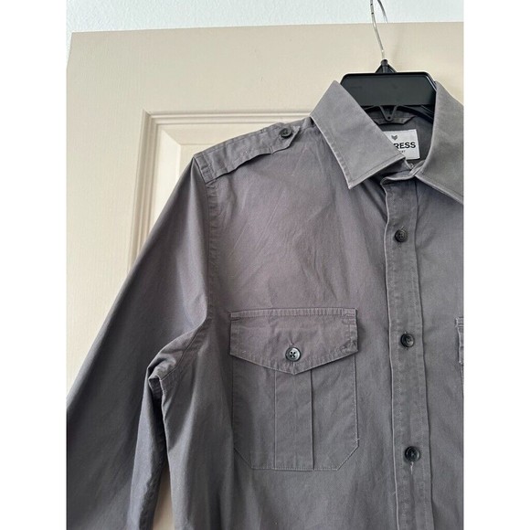 Express Fitted Stretch Cotton Shirt Mens S Small Roll Tab Sleeve Gray Blue LOT - Picture 8 of 16